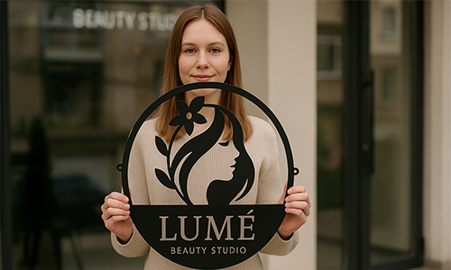 Moderni LED-metallikyltti personoidulla yrityksesi logolla