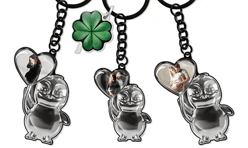 Personalizovaný přívěsek ve tvaru srdce s tučňákem a fotografií – Roztomilý dárek pro nastávající rodiče