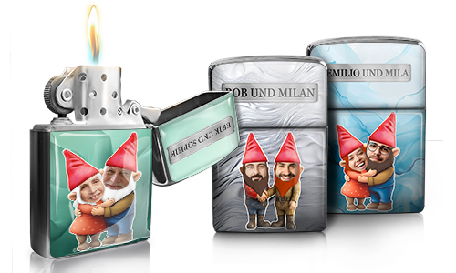 Mechero personalizado con gnomos de jardín – Gasolina