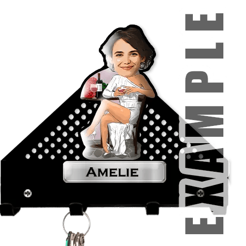 Personalisiertes Schlüsselbrett an der Wand mit deinem Hobby und Beruf im Comic-Stil