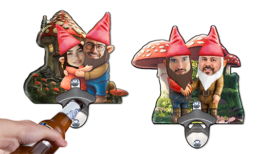 Abrebotellas de pared con gnomos de jardín