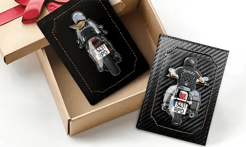 Motorcycle document holder with name and licence plate - best gift for a man/woman lover