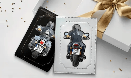 Housse pour document d'enregistrement de véhicule de moto avec le nom du frère et le numéro de plaque d'immatriculation