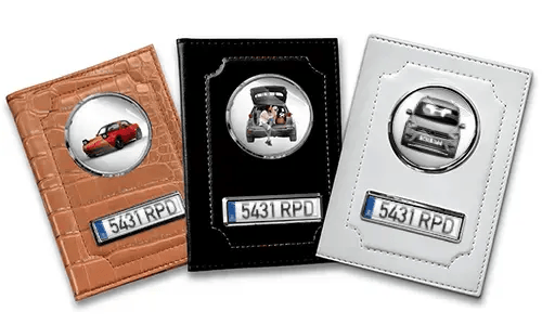 Standard car document holder with car/photo and license plate for your wife