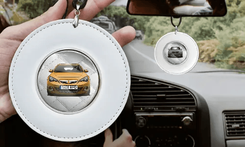 Autospiegelketting Rond - Wit leer