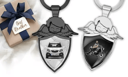 Personalised angel keychain shield - gift for your brother
