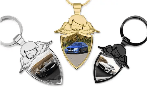  Llavero de escudo de ángel guardián con la foto de tu coche