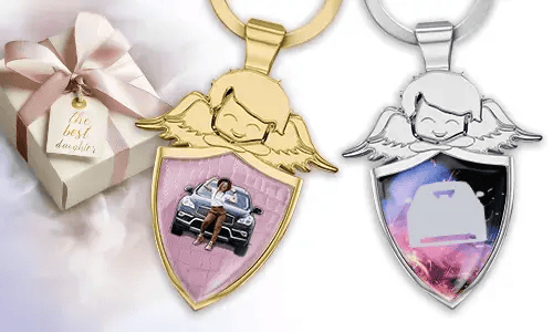 Gepersonaliseerde sleutelhanger met engel als cadeau voor je dochter