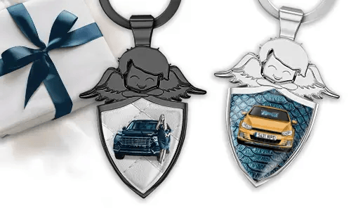 Guardian angel keychain with your own vehicle