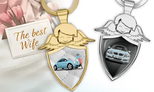 Personalised angel keychain shield - gift for your wife
