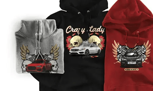 Diseño de sudadera con silueta de coche