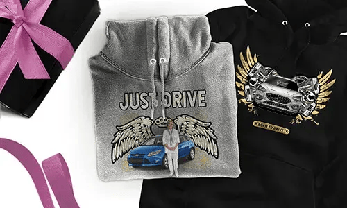 Hoodie met auto-motief voor je oma!
