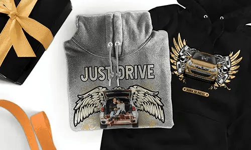 Gepersonaliseerde hoodie met auto-motief voor je vrouw