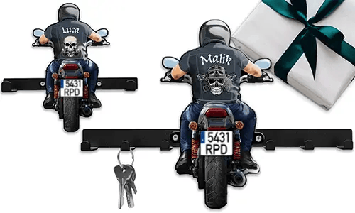 Einzigartiger Motorrad-Schlüsselhalter-Wand für deinen Ehemann - sein Name und Kennzeichen