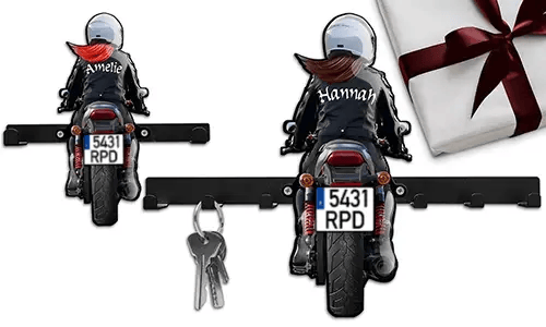 Porte-clés mural moto avec le prénom de ta mère et ta plaque d’immatriculation