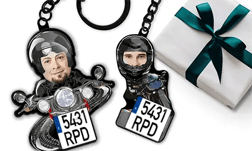 Motorrad-Schlüsselanhänger mit dem Gesicht von Papa