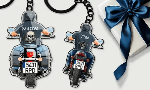 Personalised motorcycle keychain with name and license plate - gift for you