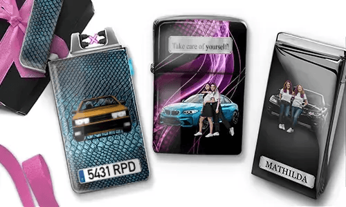 Briquet Coolline avec voiture/photo et plaque d'immatriculation pour ta sœur