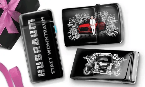 Tuning-Feuerzeug mit Auto/Foto und Kennzeichen für deine Oma