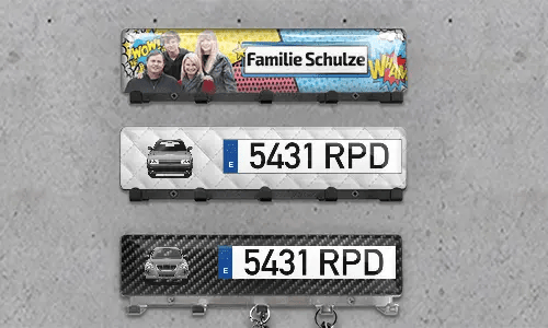 Porte-clés mural de luxe - Plaque d'immatriculation avec silhouettes de voiture - Chrome