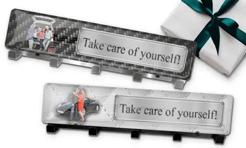 Sleutelhouder met foto van opa en kenteken of eigen tekst