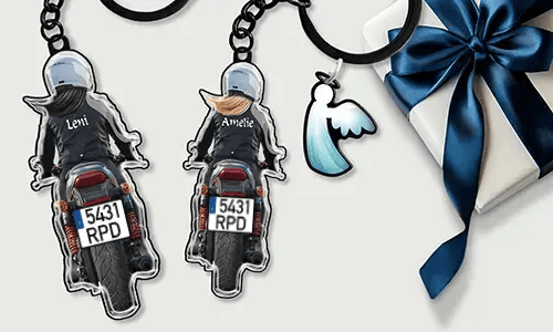 Porte-clés moto personnalisé avec nom et plaque d'immatriculation - cadeau pour ta sœur