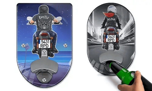Abrebotellas de pared con motocicleta y nombre