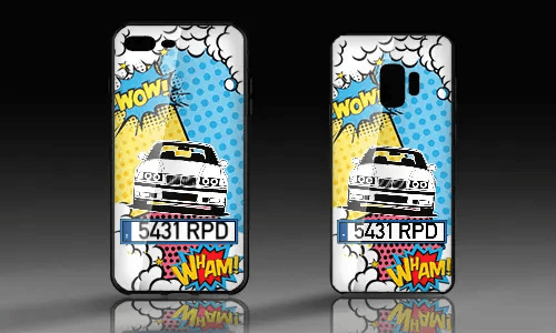 personalisierte handyhülle mit Comic Designe und weißen Autosilhouetten handyhülle personalisieren