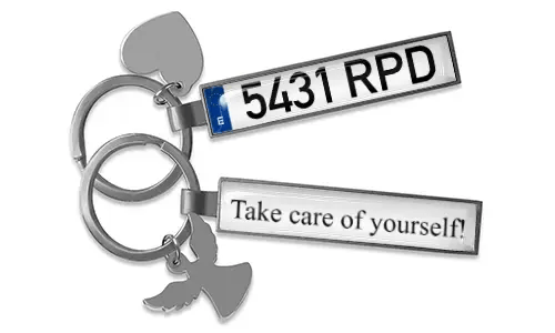 Personalized license plate keychain with name tag