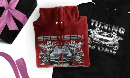 tuning pullover Grau mit dem Wagen auf dem Hintergrund turbo hoodie